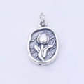 S925 Sterling Silver 20mm Rose Flower Textured Oval Charm | SL-703