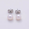 S925 Sterling Silver 7mm Shell Pearl Gemstone Stud Earrings | Earrings-00454