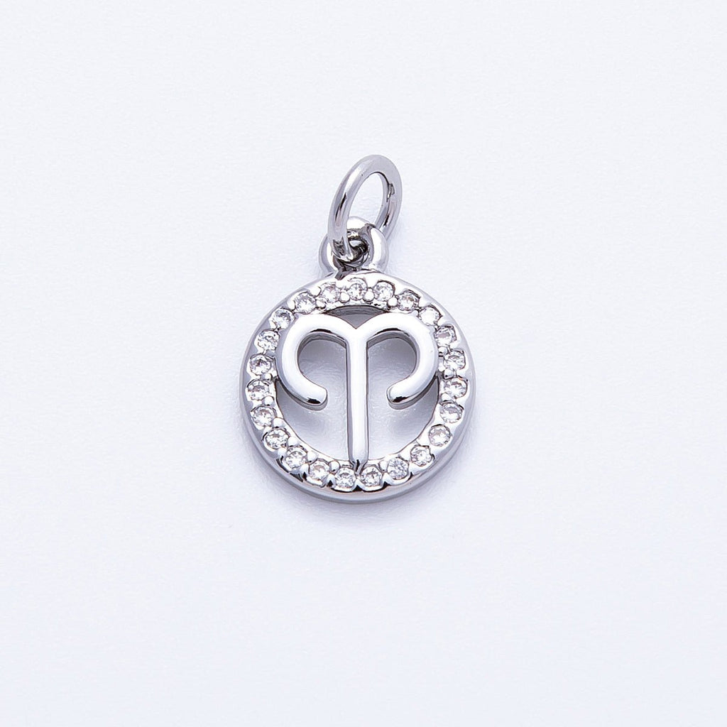 Silver 13.5mm Micro Paved CZ Personalized Zodiac Sign Charm | Charms-00235 ~ Charms-00246