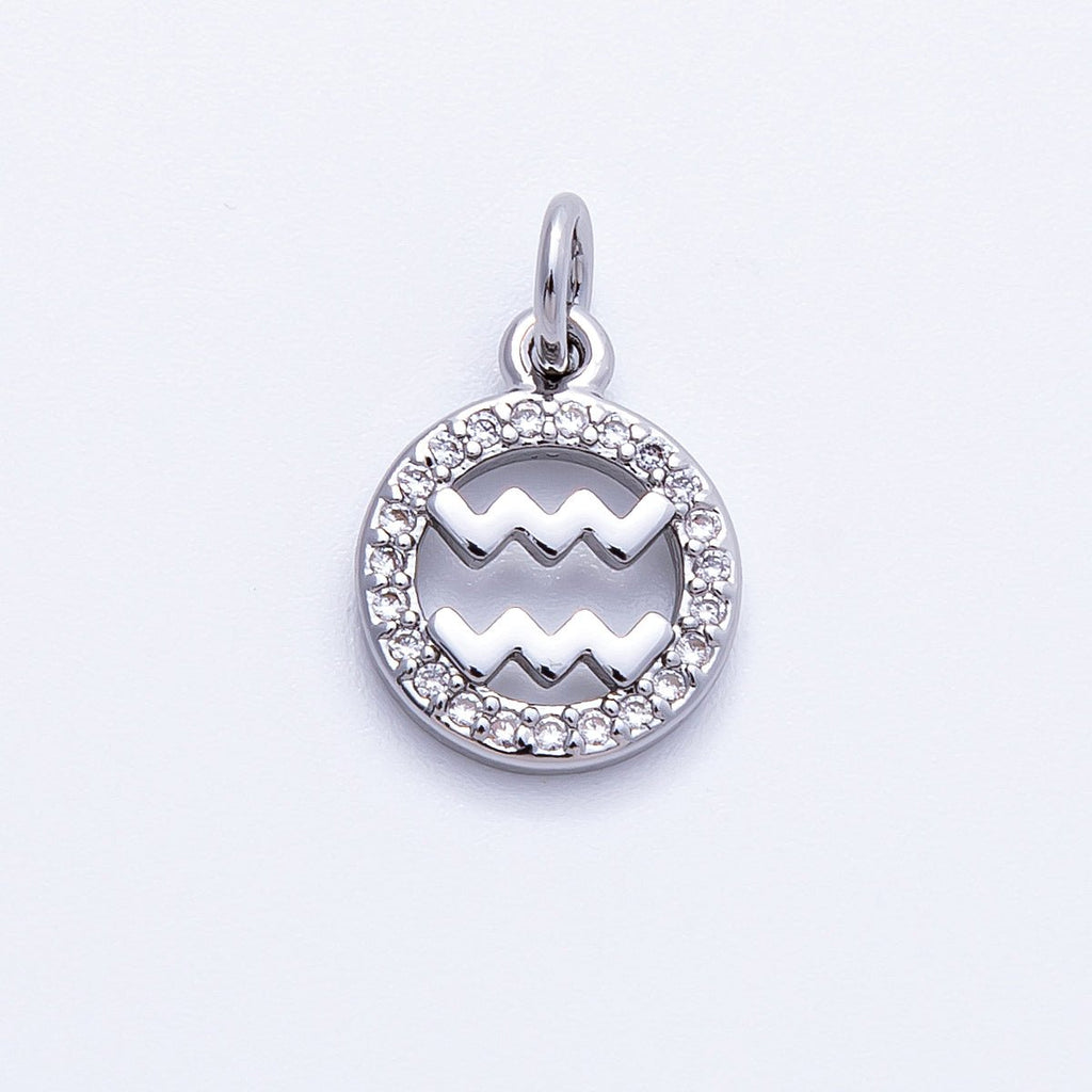 Silver 13.5mm Micro Paved CZ Personalized Zodiac Sign Charm | Charms-00235 ~ Charms-00246