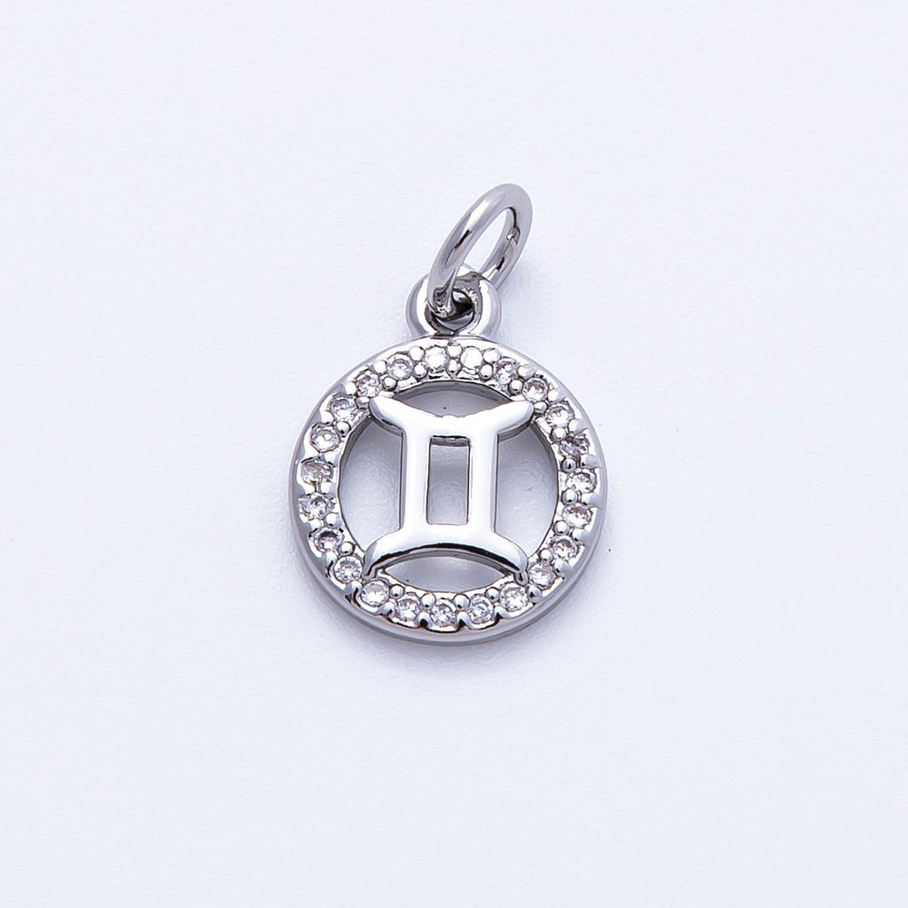 Silver 13.5mm Micro Paved CZ Personalized Zodiac Sign Charm | Charms-00235 ~ Charms-00246