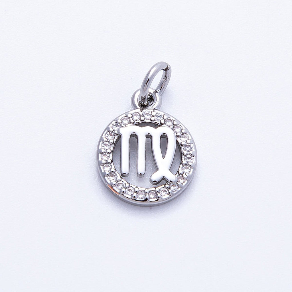 Silver 13.5mm Micro Paved CZ Personalized Zodiac Sign Charm | Charms-00235 ~ Charms-00246