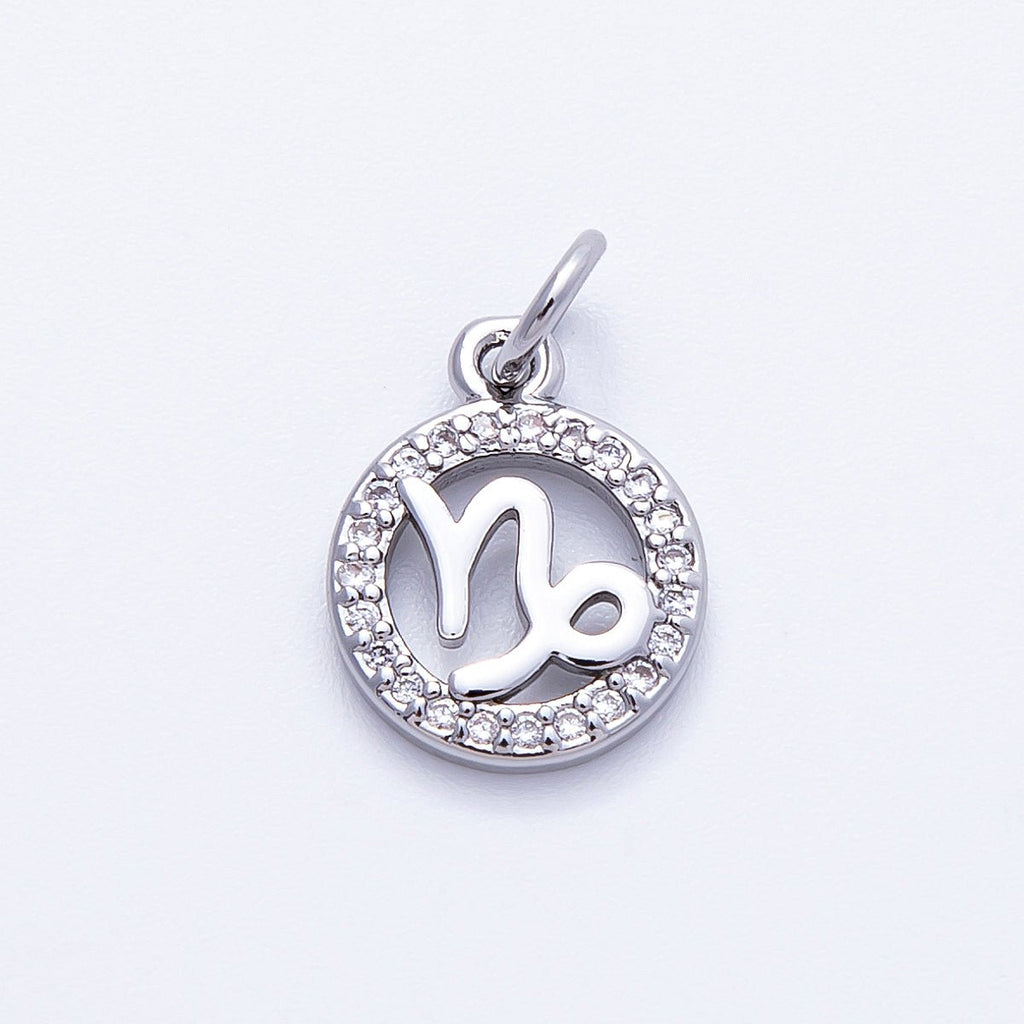 Silver 13.5mm Micro Paved CZ Personalized Zodiac Sign Charm | Charms-00235 ~ Charms-00246