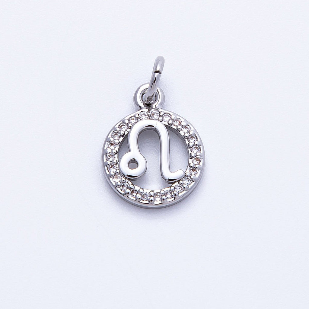 Silver 13.5mm Micro Paved CZ Personalized Zodiac Sign Charm | Charms-00235 ~ Charms-00246