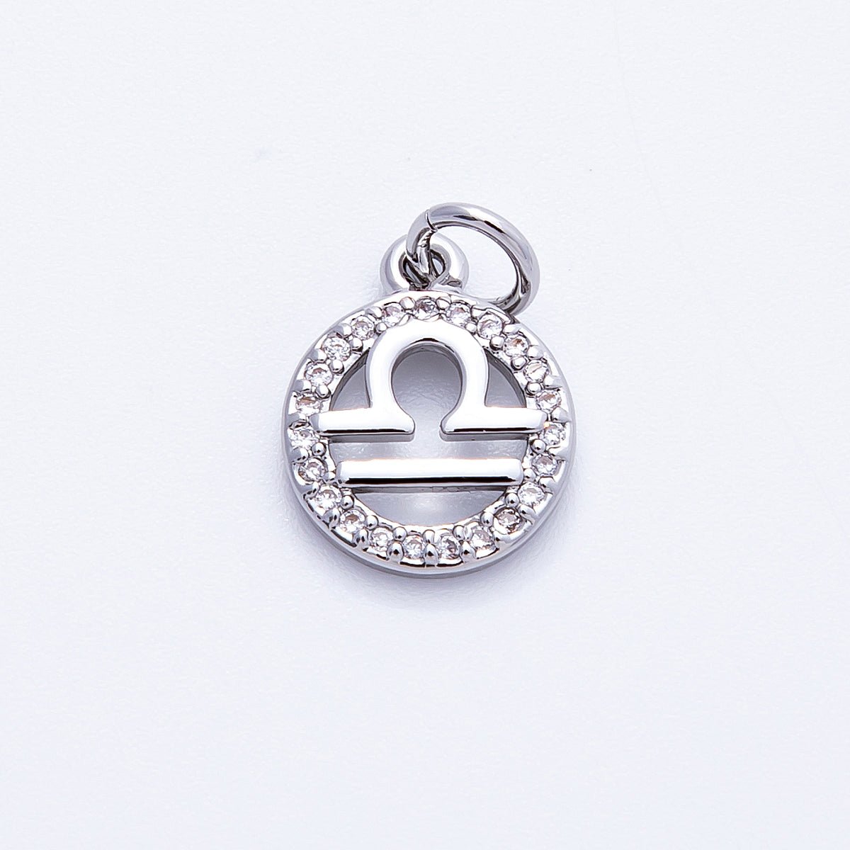 Silver 13.5mm Micro Paved CZ Personalized Zodiac Sign Charm | Charms-00235 ~ Charms-00246