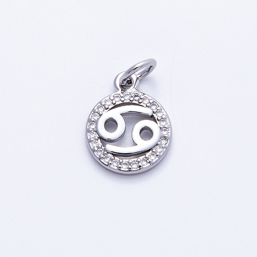 Silver 13.5mm Micro Paved CZ Personalized Zodiac Sign Charm | Charms-00235 ~ Charms-00246