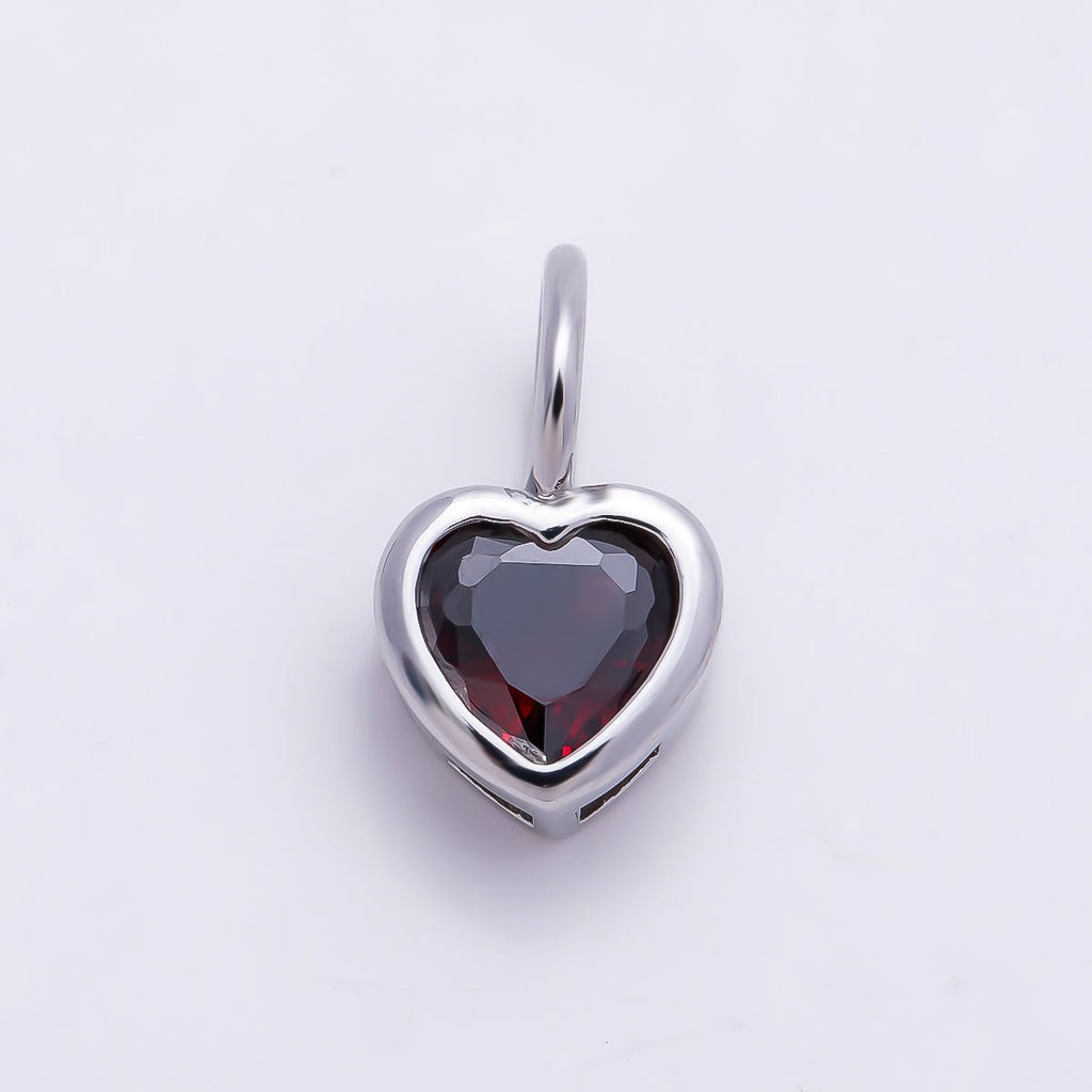 Silver 14mm Birthstone CZ Bezel Heart Collar Chain Pendant | Charms-01299 ~ Charms-01310