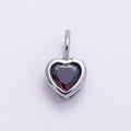 Silver 14mm Birthstone CZ Bezel Heart Collar Chain Pendant | Charms-01299 ~ Charms-01310