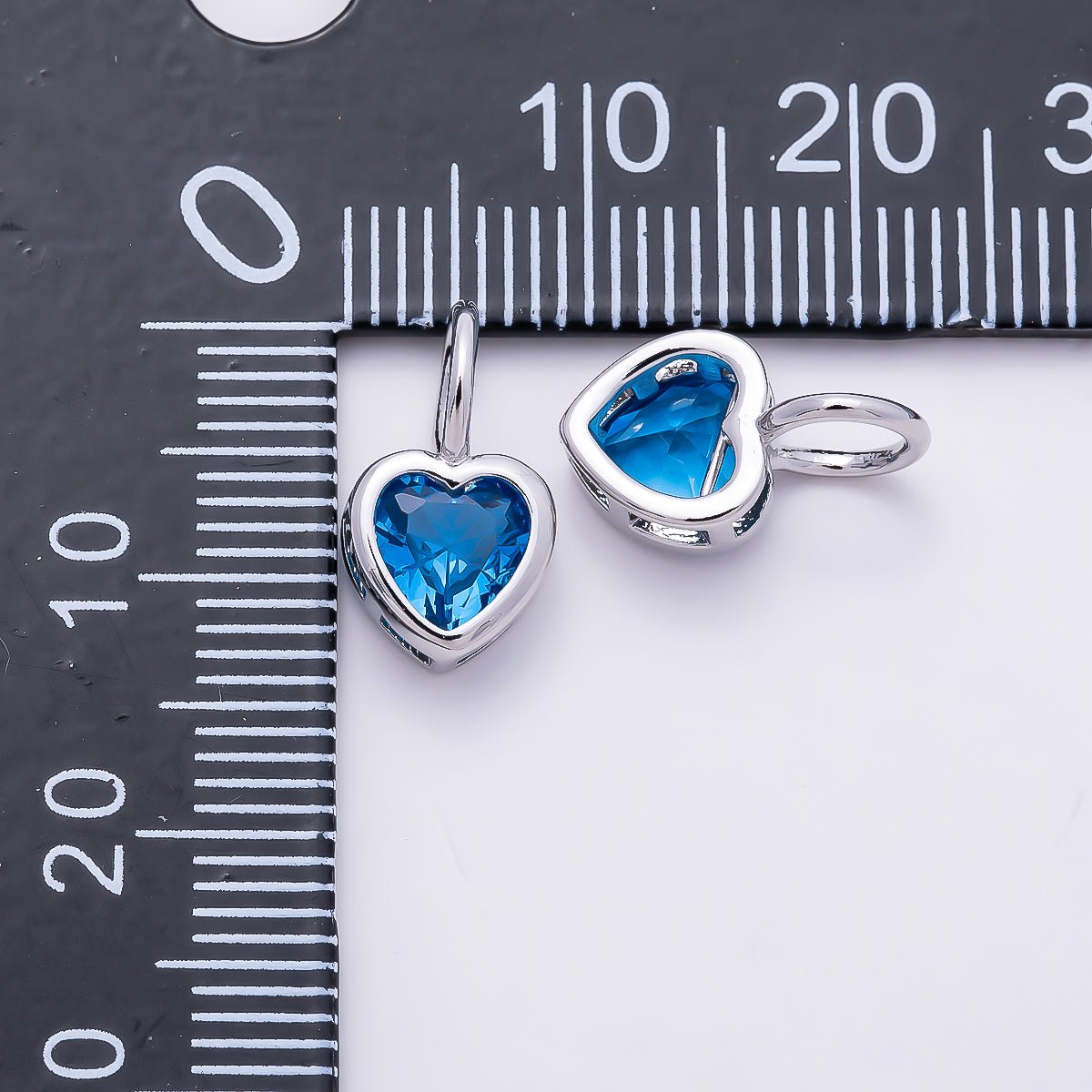 Silver 14mm Birthstone CZ Bezel Heart Collar Chain Pendant | Charms-01299 ~ Charms-01310