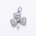 Silver 16.5mm Clear CZ Baguette Micro Paved Clover Plant Charm | Charms-01522
