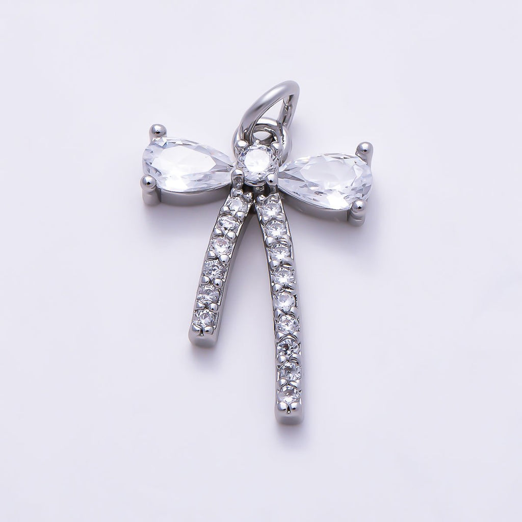 Silver 16mm Clear CZ Micro Paved Ribbon Bow Coquette Add-On Charm | Charms-01526