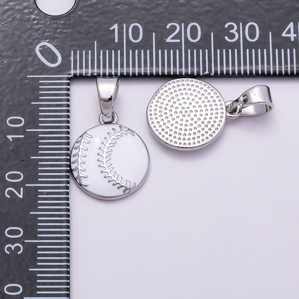Silver 16mm White Baseball, Green Tennis Ball Enamel Pendant | Charms-00876 Charms-00877