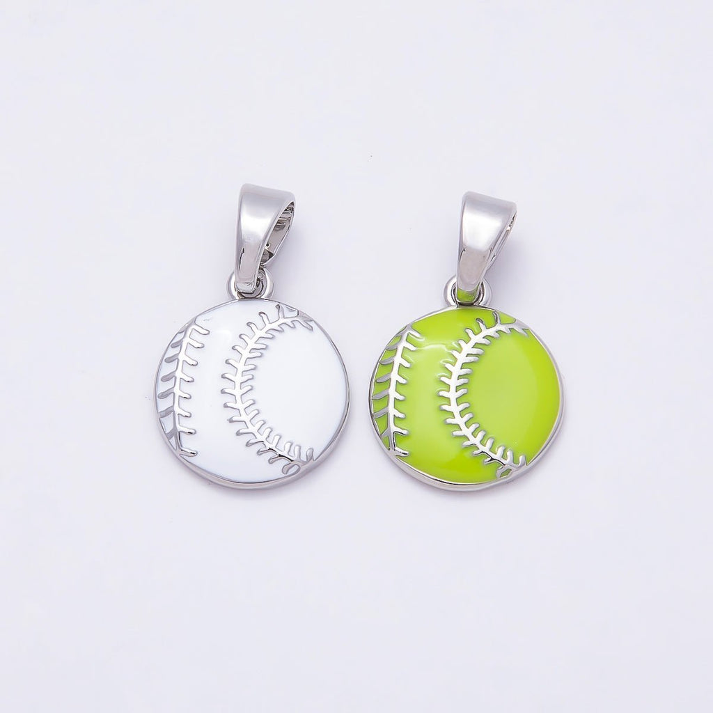 Silver 16mm White Baseball, Green Tennis Ball Enamel Pendant | Charms-00876 Charms-00877