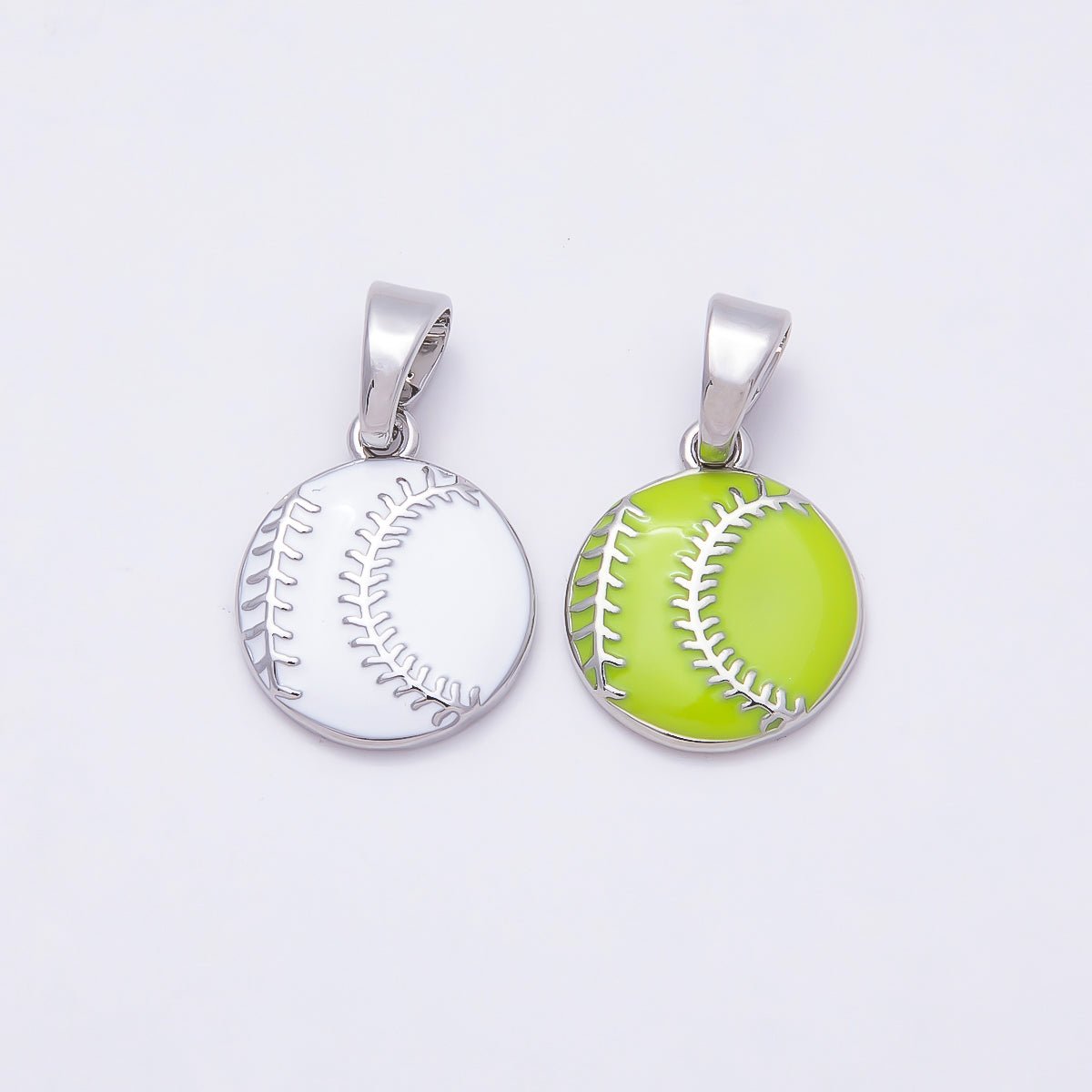 Silver 16mm White Baseball, Green Tennis Ball Enamel Pendant | Charms-00876 Charms-00877