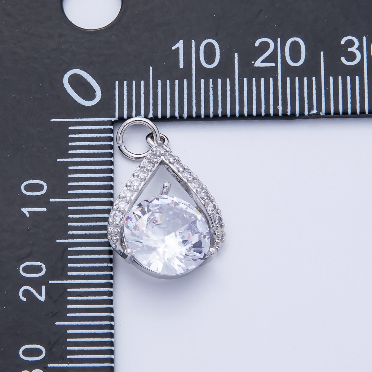 Silver 19mm Clear Micro Paved CZ Round Teardrop Charm | Charms-00366