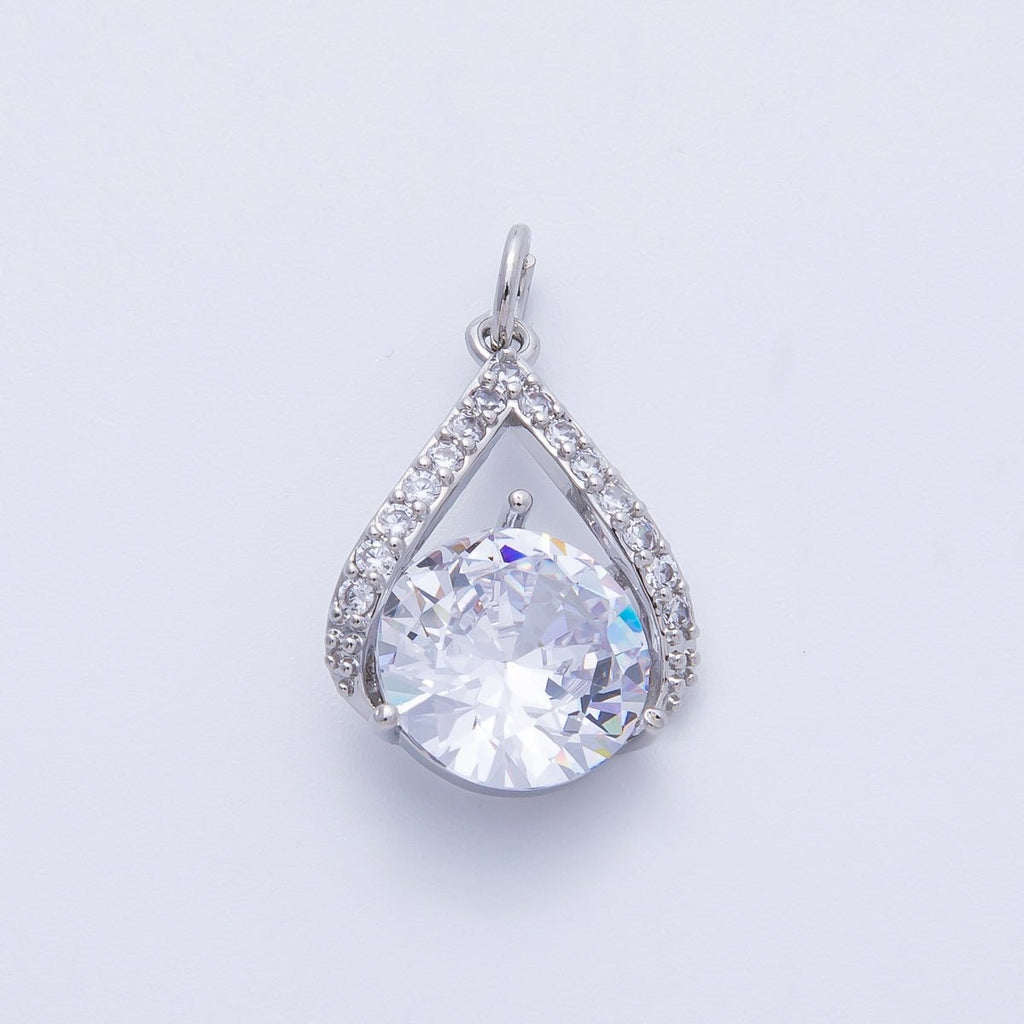 Silver 19mm Clear Micro Paved CZ Round Teardrop Charm | Charms-00366