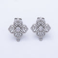 Silver 21mm Clear CZ Open Clover Flower Stud Earrings Findings Supply | Z1667