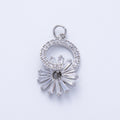 Silver 23mm Clear Baguette Micro Paved CZ Flower Open Round Charm | Charms-00367