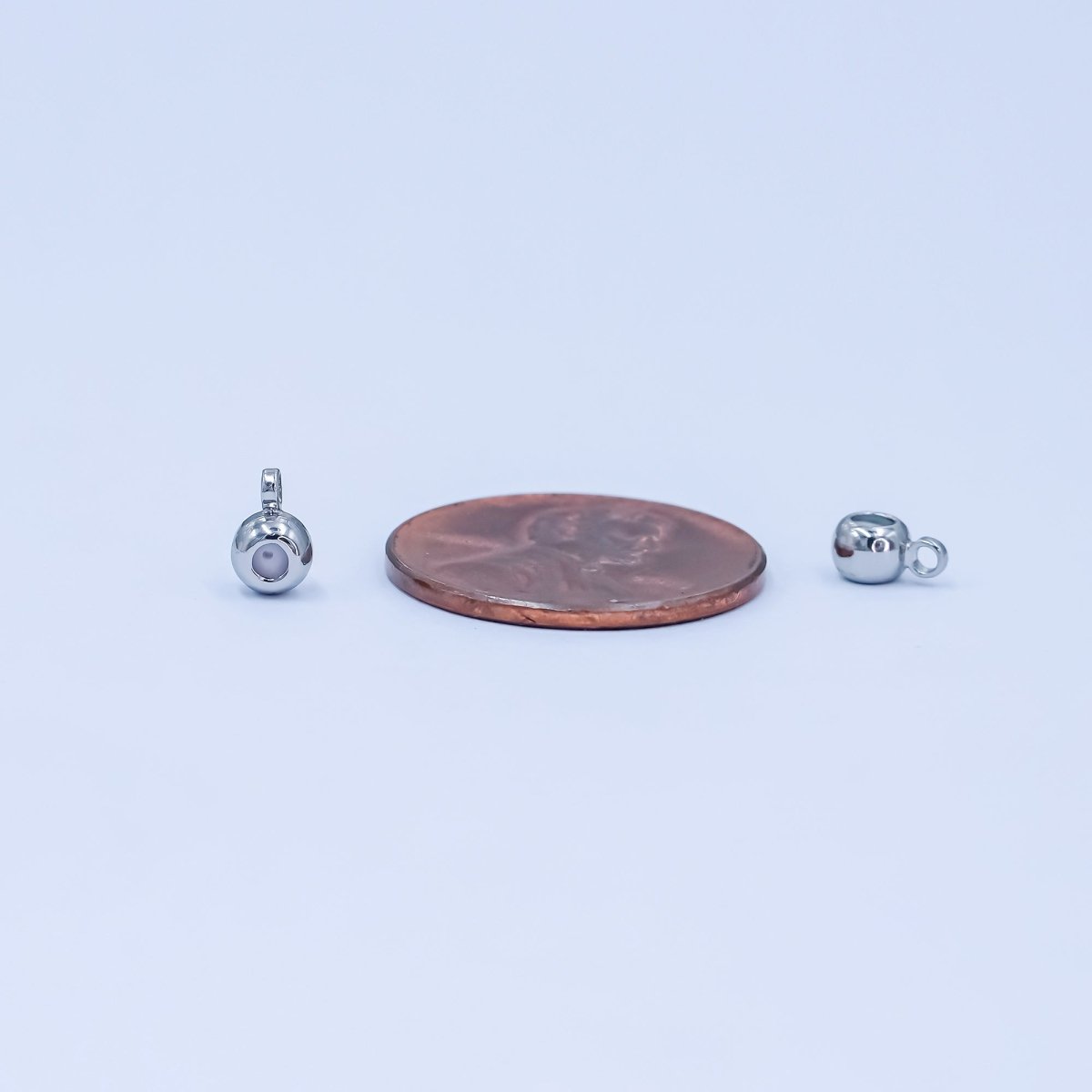 Silver 4mm Silicone Rubber Stopper Grip Bead w. Loop Slide Charm Holder Set | Z-01063