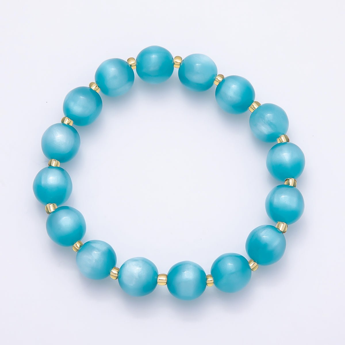 Stainless Steel 10mm Round Glitter Resin Bead 7 Inch Stretch Bracelet | WA-04539 ~ WA-04546