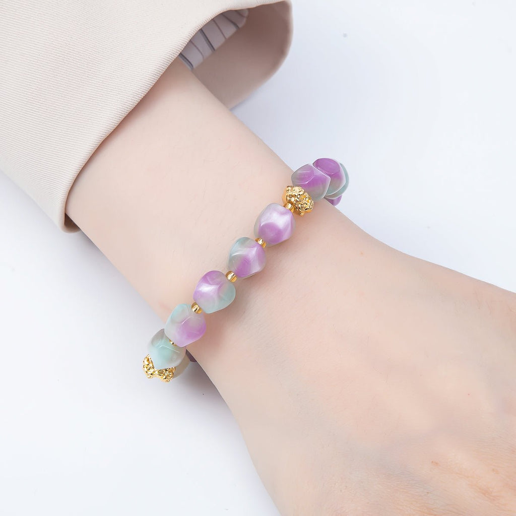 Stainless Steel 10mm Geometric Resin Bead 7 Inch Stretch Bracelet | WA-04516 ~ WA-04522