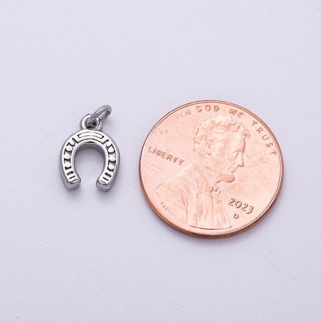 Stainless Steel 10mm Textured Horse Shoe Mini Charm | Charms-00515