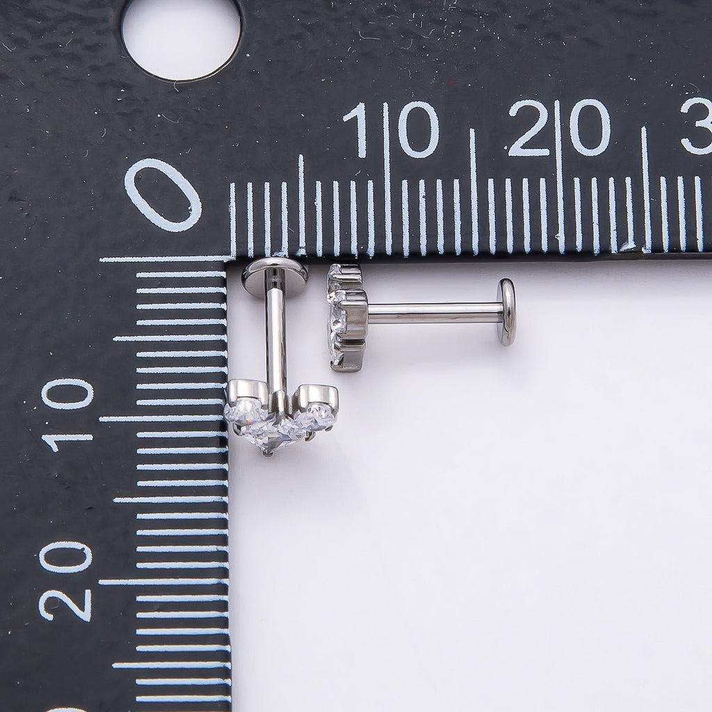 Titanium 6.5mm Clear CZ Geometric Heart Single Cartilage Piercing Flat Back Stud in Gold & Silver | BJ-00005 BJ-00006