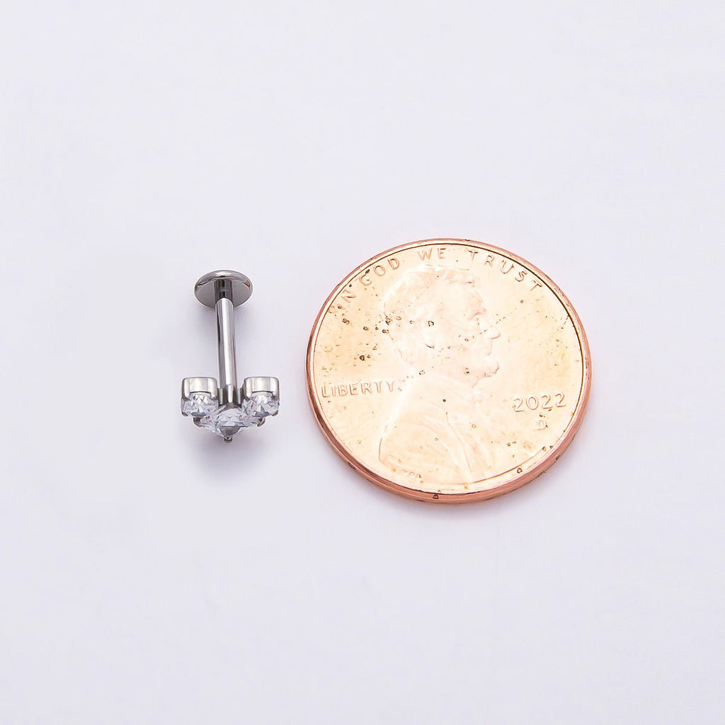 Titanium 6.5mm Clear CZ Geometric Heart Single Cartilage Piercing Flat Back Stud in Gold & Silver | BJ-00005 BJ-00006