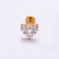 Titanium 6.5mm Clear CZ Geometric Heart Single Cartilage Piercing Flat Back Stud in Gold & Silver | BJ-00005 BJ-00006