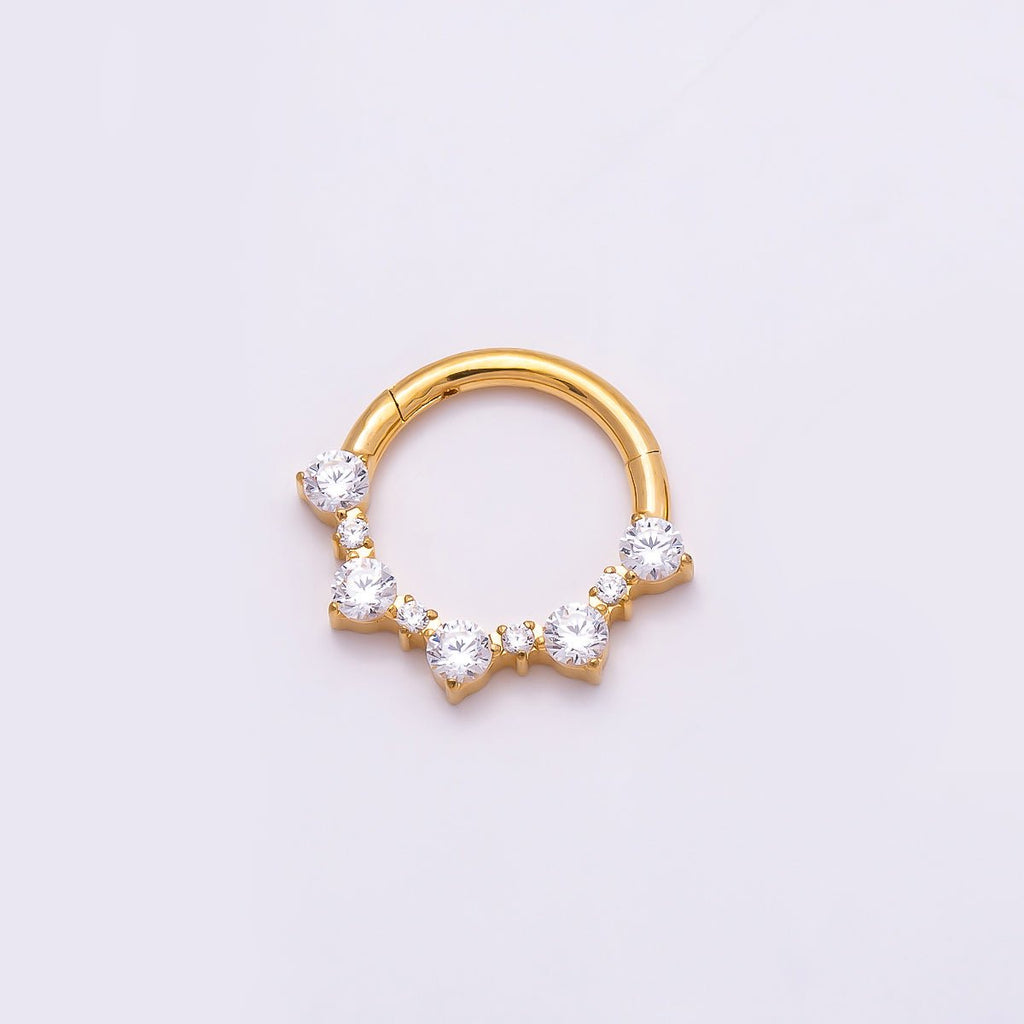 Titanium 12mm Clear CZ Cluster Gradient Single Septum Nose Piercing Clicker | BJ-00023