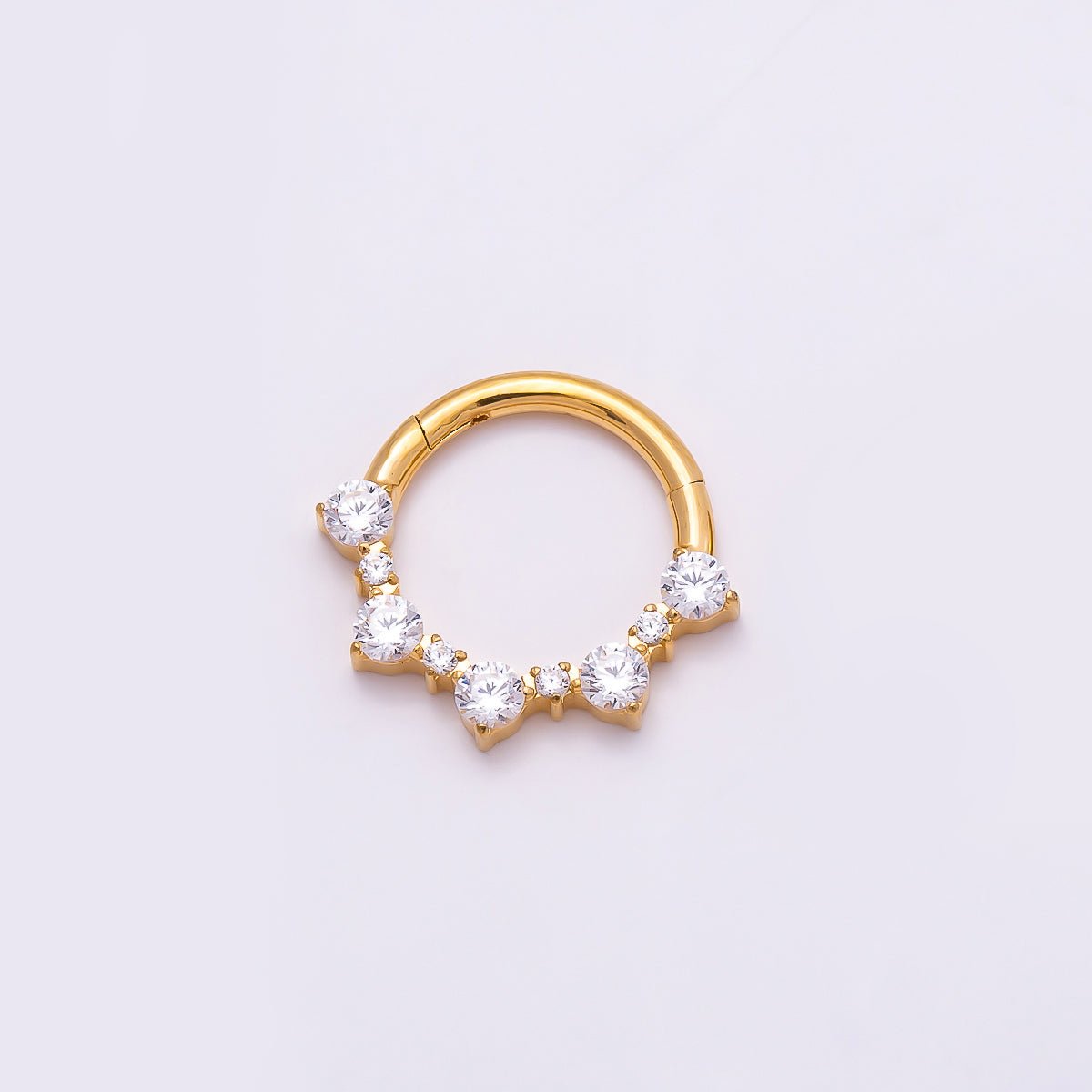 Titanium 12mm Clear CZ Cluster Gradient Single Septum Nose Piercing Clicker | BJ-00023
