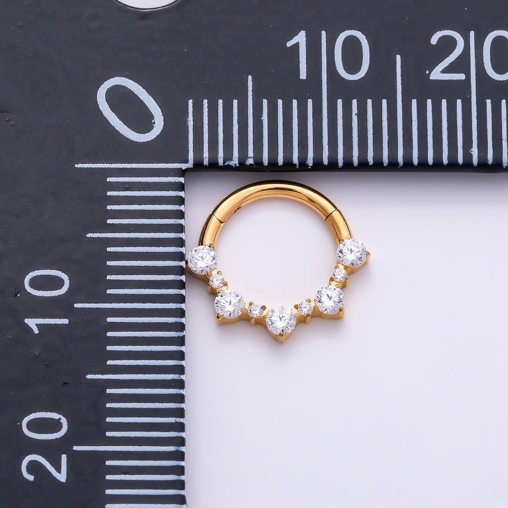 Titanium 12mm Clear CZ Cluster Gradient Single Septum Nose Piercing Clicker | BJ-00023
