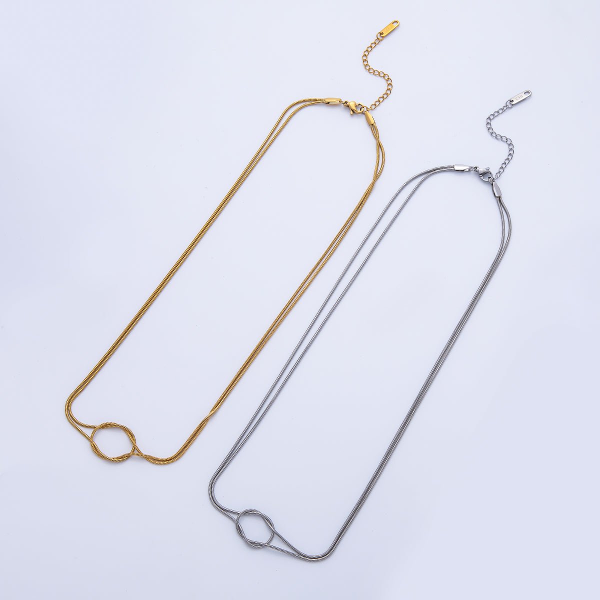 18K Gold PVD Stainless Steel 1.2mm Knot Snake Chain 18 Inch Necklace in Gold & Silver | WA-3995 WA-3996
