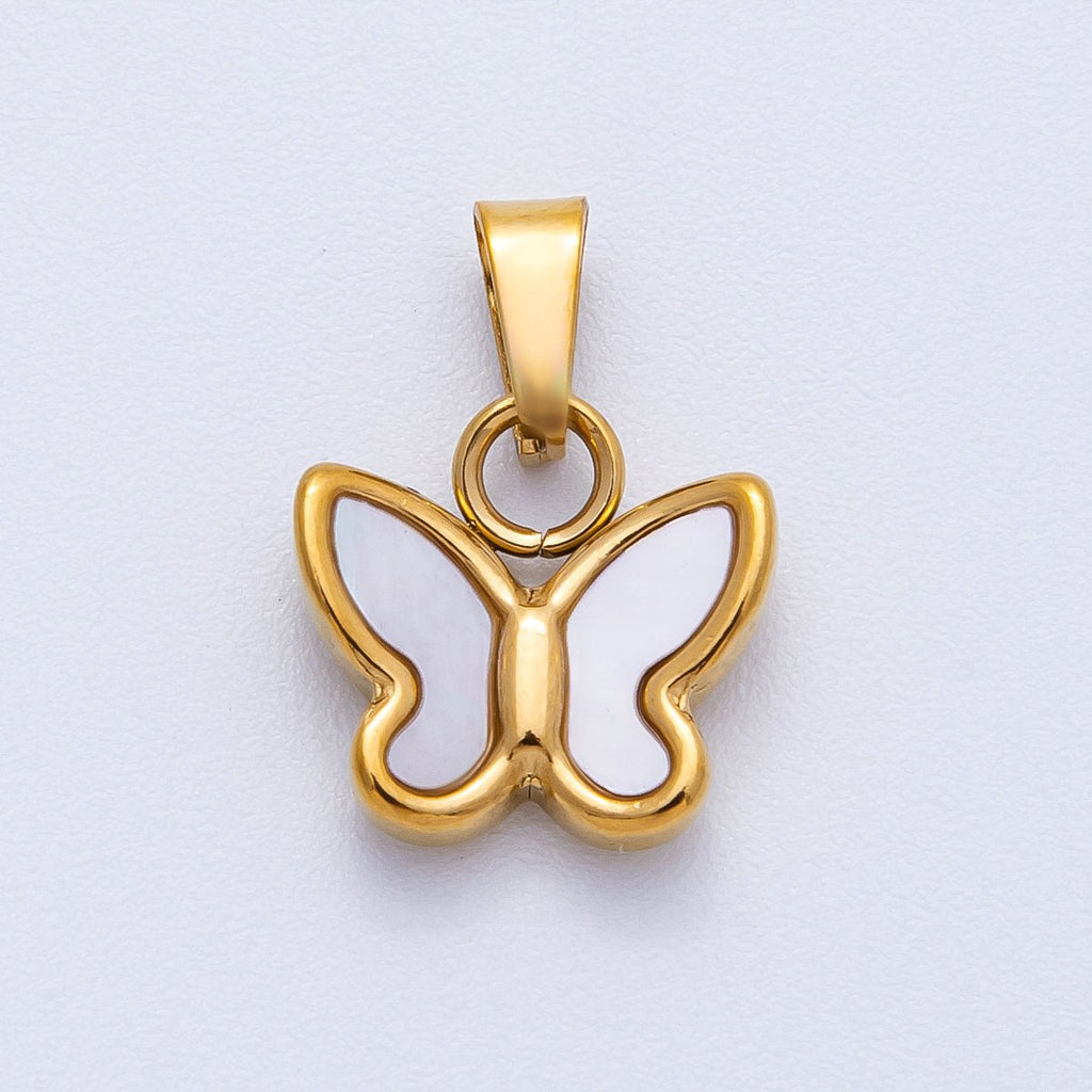 Stainless Steel 12mm Shell Pearl Butterfly Pendant | Charms-00416
