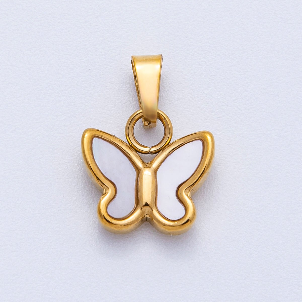 Stainless Steel 12mm Shell Pearl Butterfly Pendant | Charms-00416