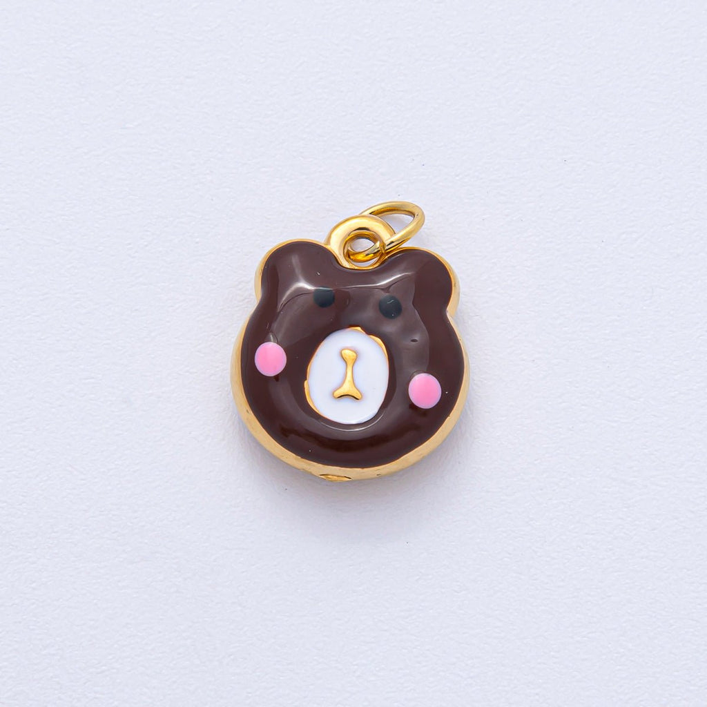 Stainless Steel 15mm Brown, Red, Green, White Enamel Teddy Bear Charm | J865 J889