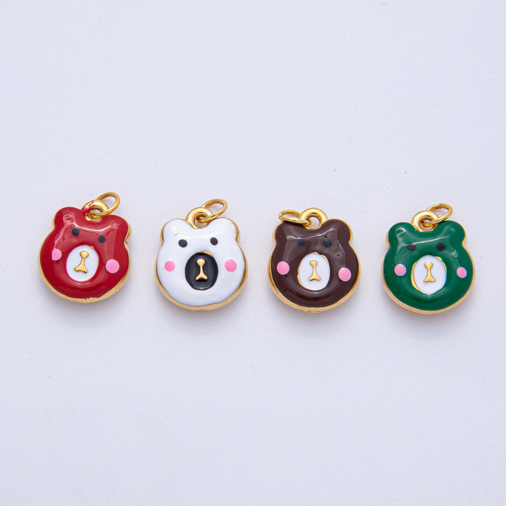 Stainless Steel 15mm Brown, Red, Green, White Enamel Teddy Bear Charm | J865 J889