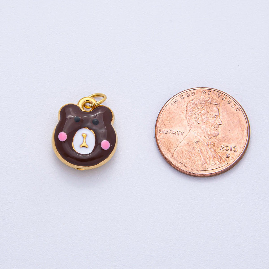 Stainless Steel 15mm Brown, Red, Green, White Enamel Teddy Bear Charm | J865 J889