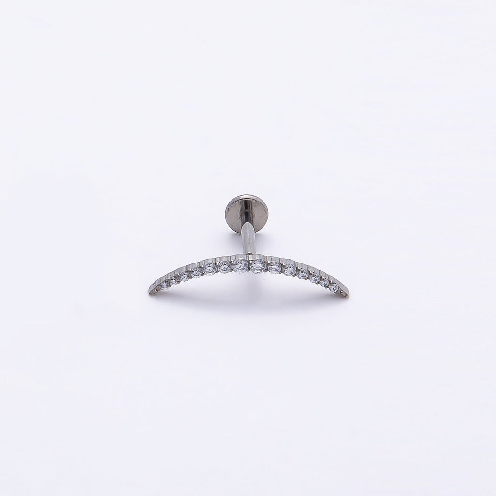 Titanium 17mm Micro Paved CZ Curved Single Cartilage Piercing Flat Back Stud | BJ-00031