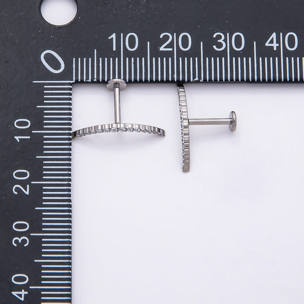 Titanium 17mm Micro Paved CZ Curved Single Cartilage Piercing Flat Back Stud | BJ-00031