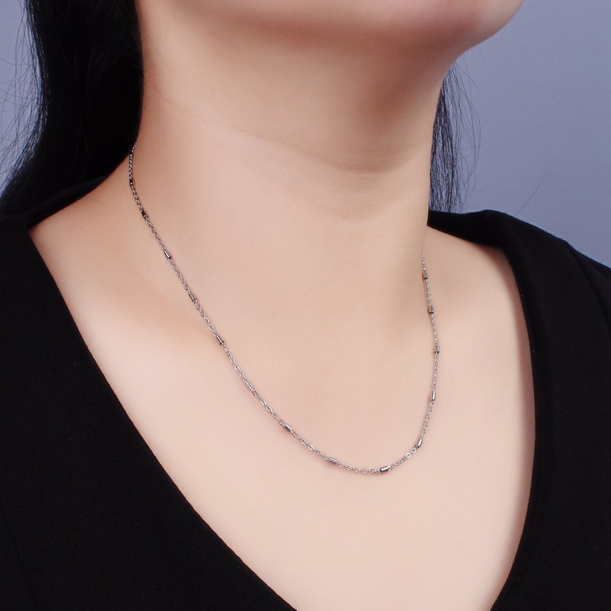 Stainless Steel 1.8mm Dainty Tube Cable Satellite Chain 18 Inch Necklace | WA-02386