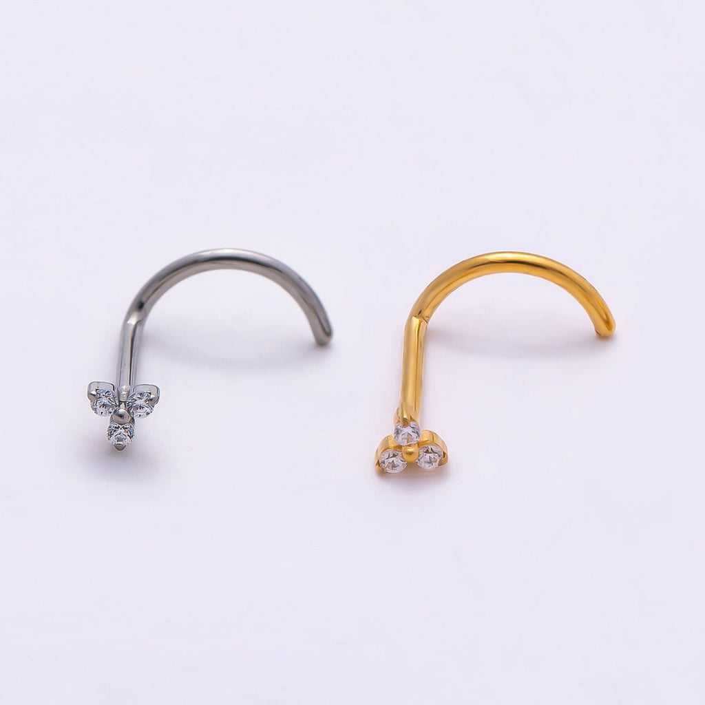Titanium 2mm Clear CZ Flower Cartilage Nose Single Piercing Stud in Gold & Silver | BJ-00037 BJ-00038