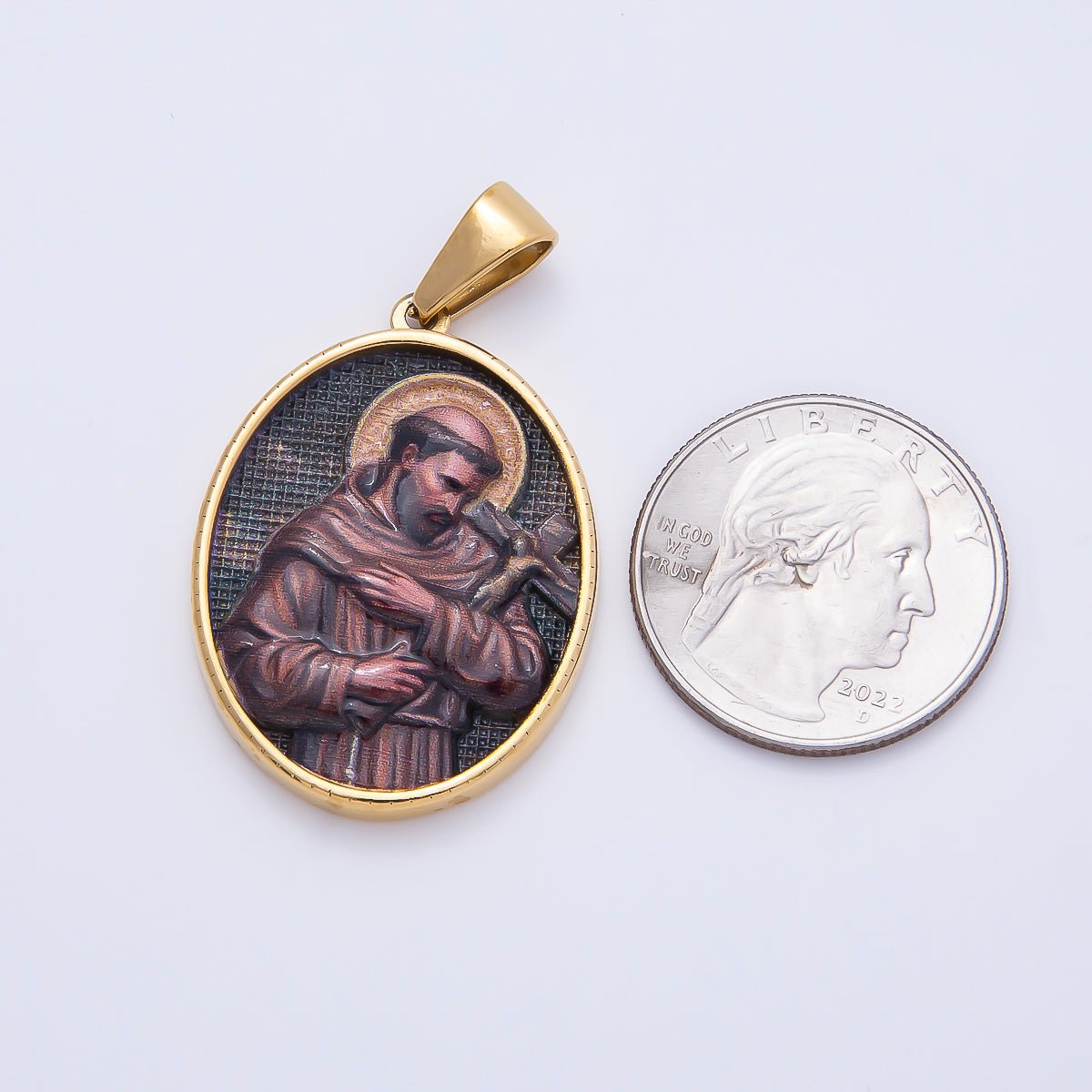 Stainless Steel 35mm Religious Saint Andrew the Apostle Cross Oval Pendant | Charms-01168