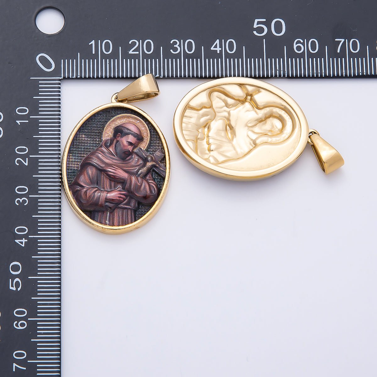 Stainless Steel 35mm Religious Saint Andrew the Apostle Cross Oval Pendant | Charms-01168