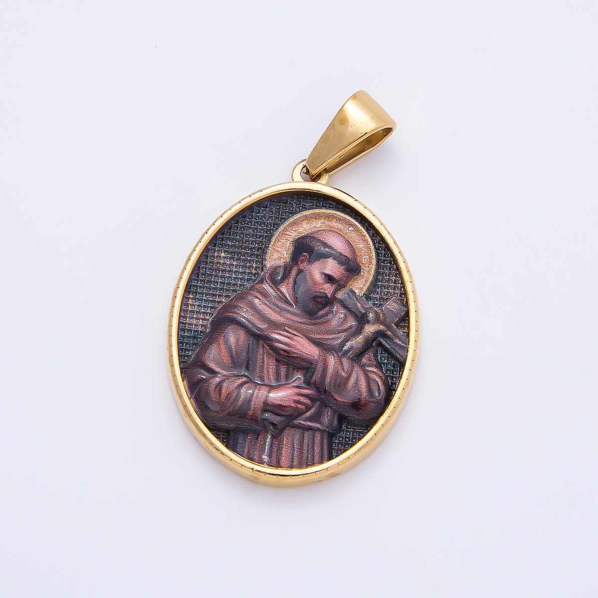 Stainless Steel 35mm Religious Saint Andrew the Apostle Cross Oval Pendant | Charms-01168