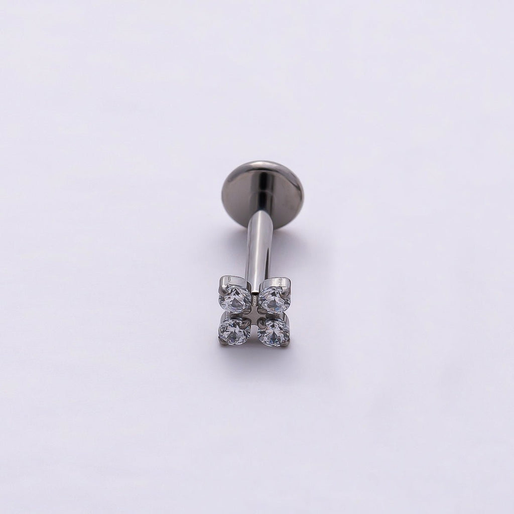 Titanium 3.3mm Clear CZ Flower Single Cartilage Piercing Flat Back Stud | BJ-00027