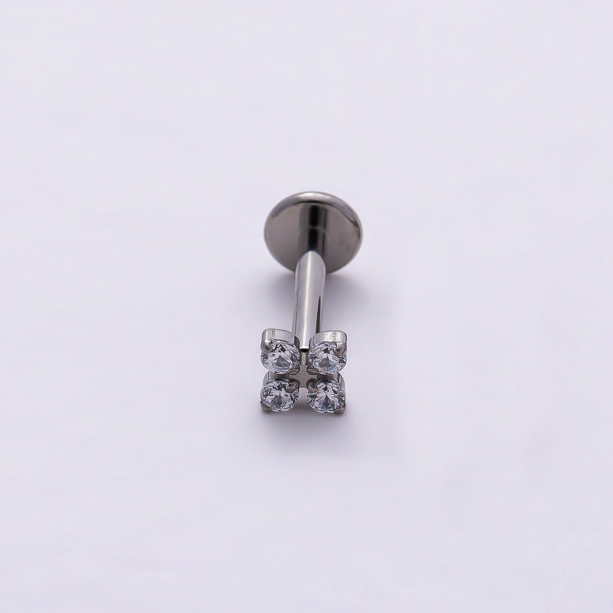 Titanium 3.3mm Clear CZ Flower Single Cartilage Piercing Flat Back Stud | BJ-00027