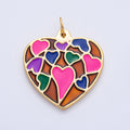 Stainless Steel 40mm Neon, Pastel Multicolor Enamel Heart Statement Charm | J908