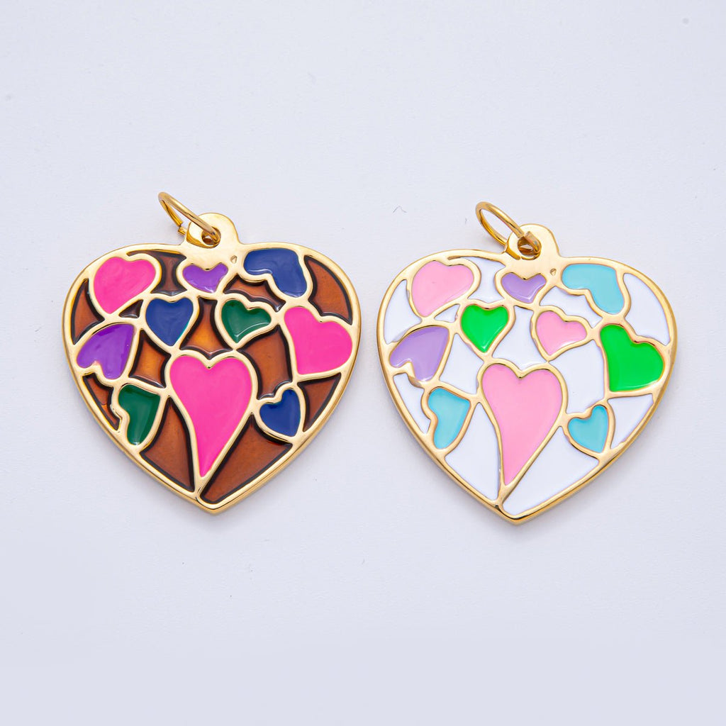 Stainless Steel 40mm Neon, Pastel Multicolor Enamel Heart Statement Charm | J908