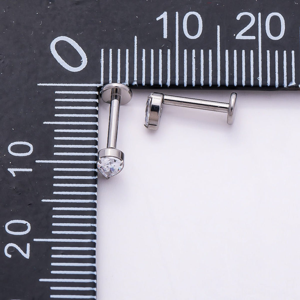 Titanium 4.5mm Clear CZ Teardrop Single Cartilage Piercing Flat Back Stud in Gold & Silver | BJ-00009 BJ-00010